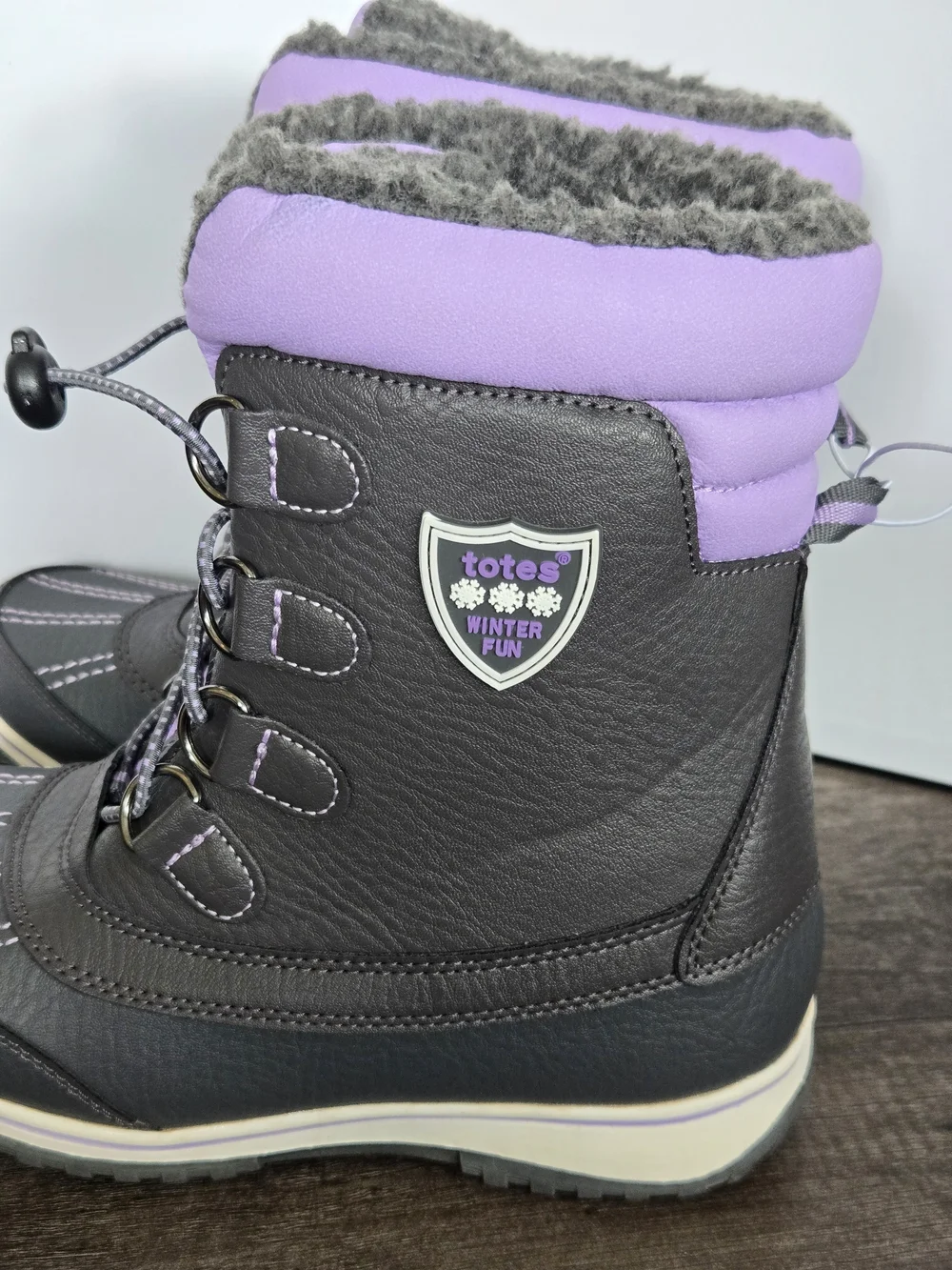 NWT Totes Kids Alpine Winter Snow Boots Grey Purple Insulated Waterproof Size 3M